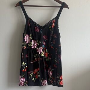 Torrid Floral Babydoll Tank Size 0 Black Flowy Lace Trim Cami Top